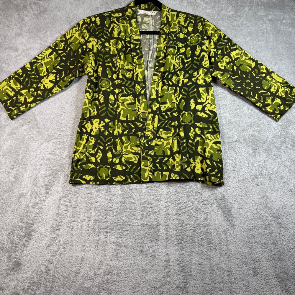 Vintage Manuhealii Kimono Cardigan Top Women XS Green Abstract Print Rayon